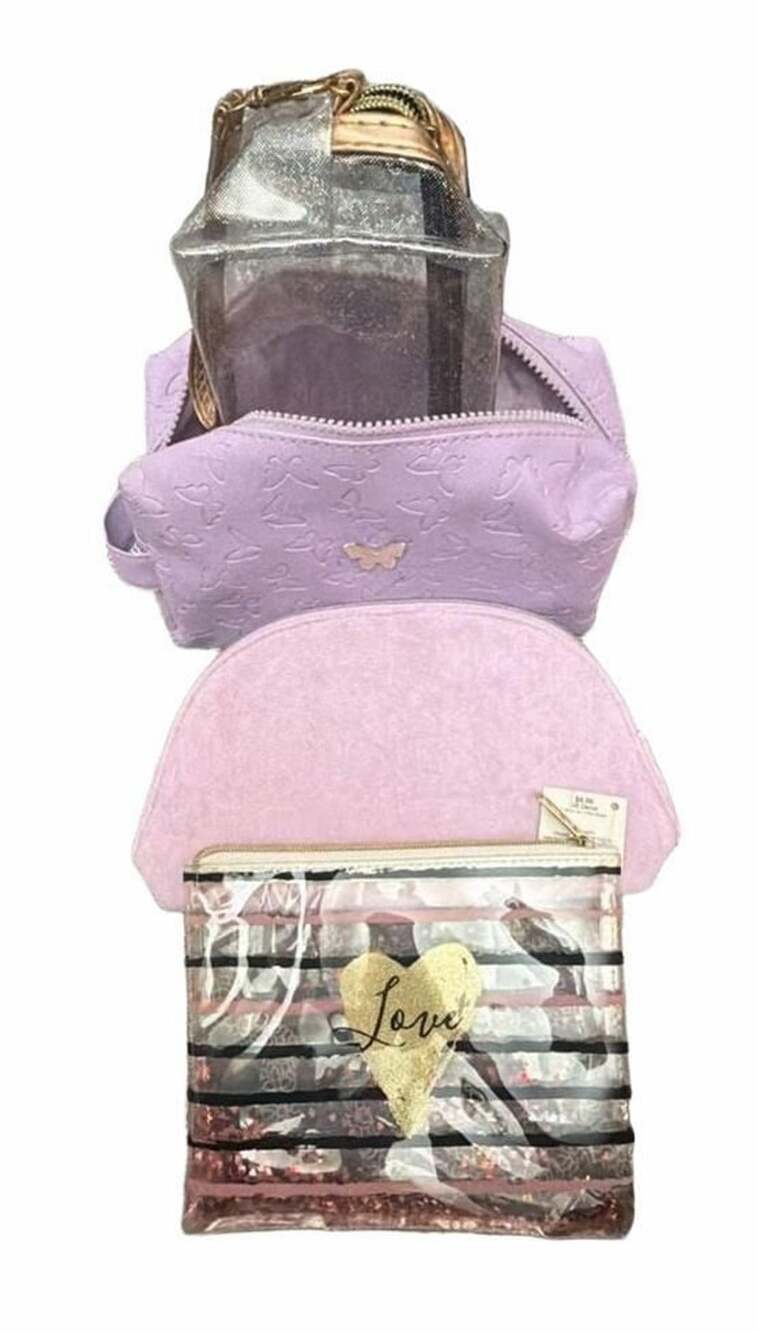 Juicy Couture Cosmetic Bag Set 4-Piece Purple Pink Clear Heart